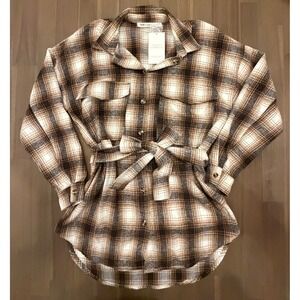 12TH TRIBE X THESALTYBLONDE Plaid Shirt Dress Belted Oversized Brown White S